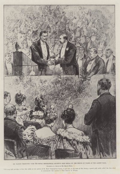 Dr. Nansen erhält die Goldmedaille der Royal Geographical Society vom Prinzen von Wales in der Albert Hall von Melton Prior